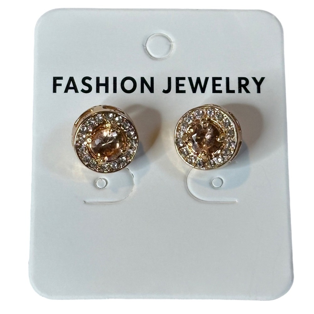 Rose Gold Tone Round Halo Stud Earrings‎ Fashion Jewelry Sparkle Crystal New